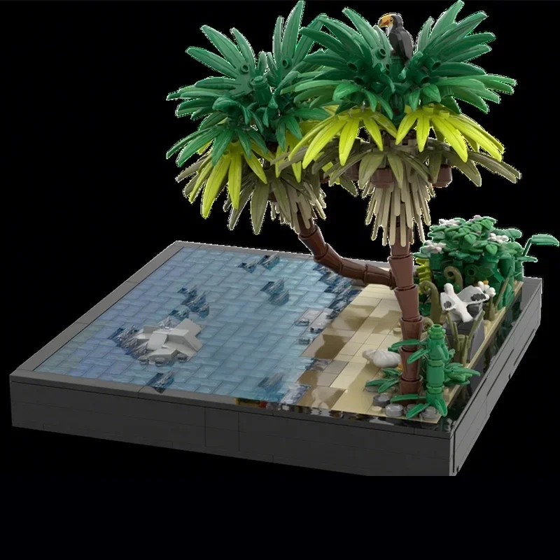 634pcs MOC Tropical Shore Left Extension 1 Model Building Toy Blocks Architecture Festivals Gifts DIY Creative Education Brick