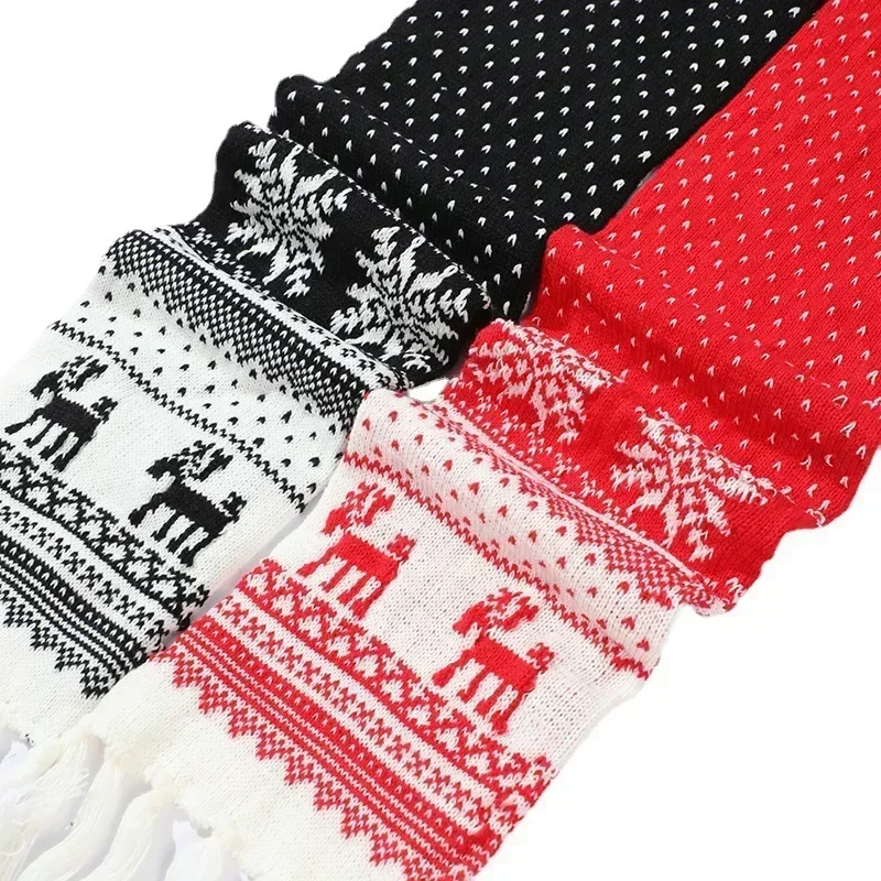 1pc Christmas Red Scarves Cartoon Reindeer Snowflake Warm Scarf Man and Woman Christmas Scarves for Women Sweet Girls Black 2024