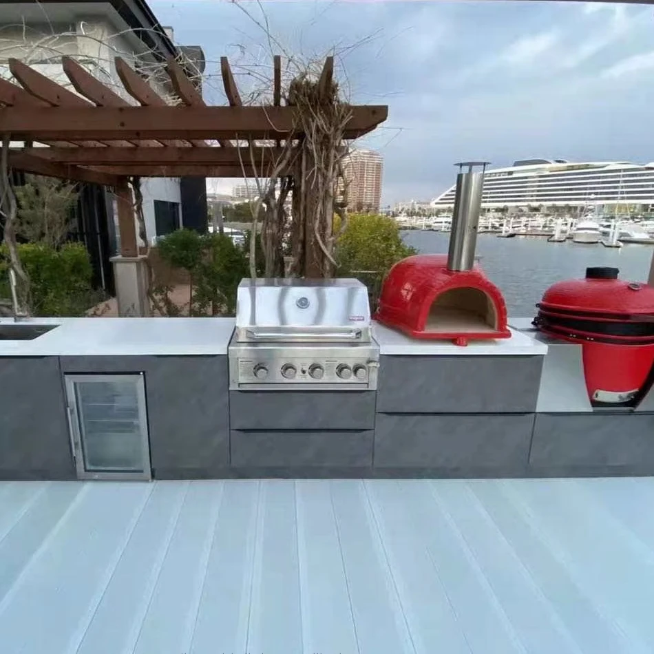 Cocina Exterior, Muebles de Cocina para Exterior Modulares de Acero Inoxidable con Horno de Pizza, Cocina para Exterior