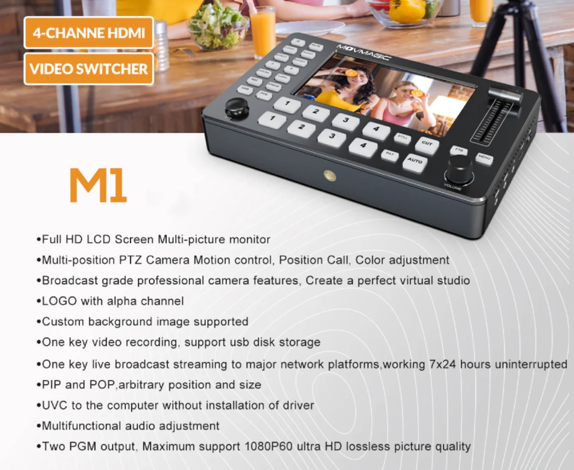 Movmagic M1 4K HD MI SDI Video Mixer Switcher Broadcast Live Streaming 5 Channel Multi View For Video Live