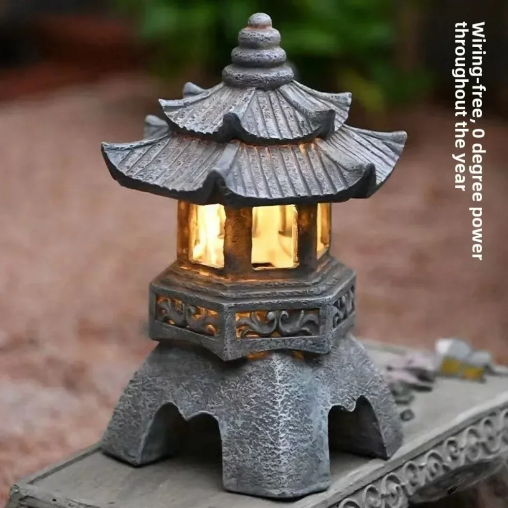 

Solar Light Zen Stone Pagoda Decoration Ornaments Garden Garden Resin Small Palace Lantern Sculpture Furniture Outdoor Light