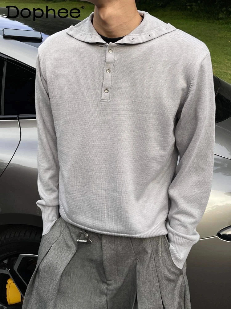 

2025 Autumn New Fashion Retro Solid Color Lapel Knitted Tops Men Women Trendy Short Style Knitwears Polo Shirt Pullover Sweaters