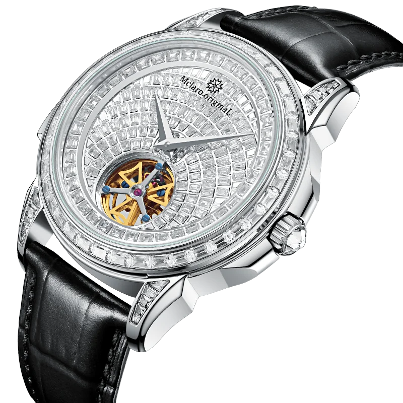 ماكلارو الأصلي 2025 توربيون ساعة ميكانيكية للرجال الماس الهاتفي ضوء الليل مقاوم للماء ساعة ميكانيكية أوتوماتيكية فاخرة