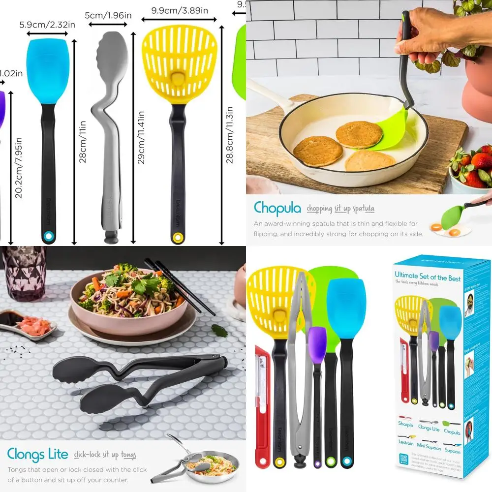 

Premium Silicone & Nylon Cooking Utensil Set: Chopula, Supoons, Clongs, Sharple, Lestrain - Party Mix