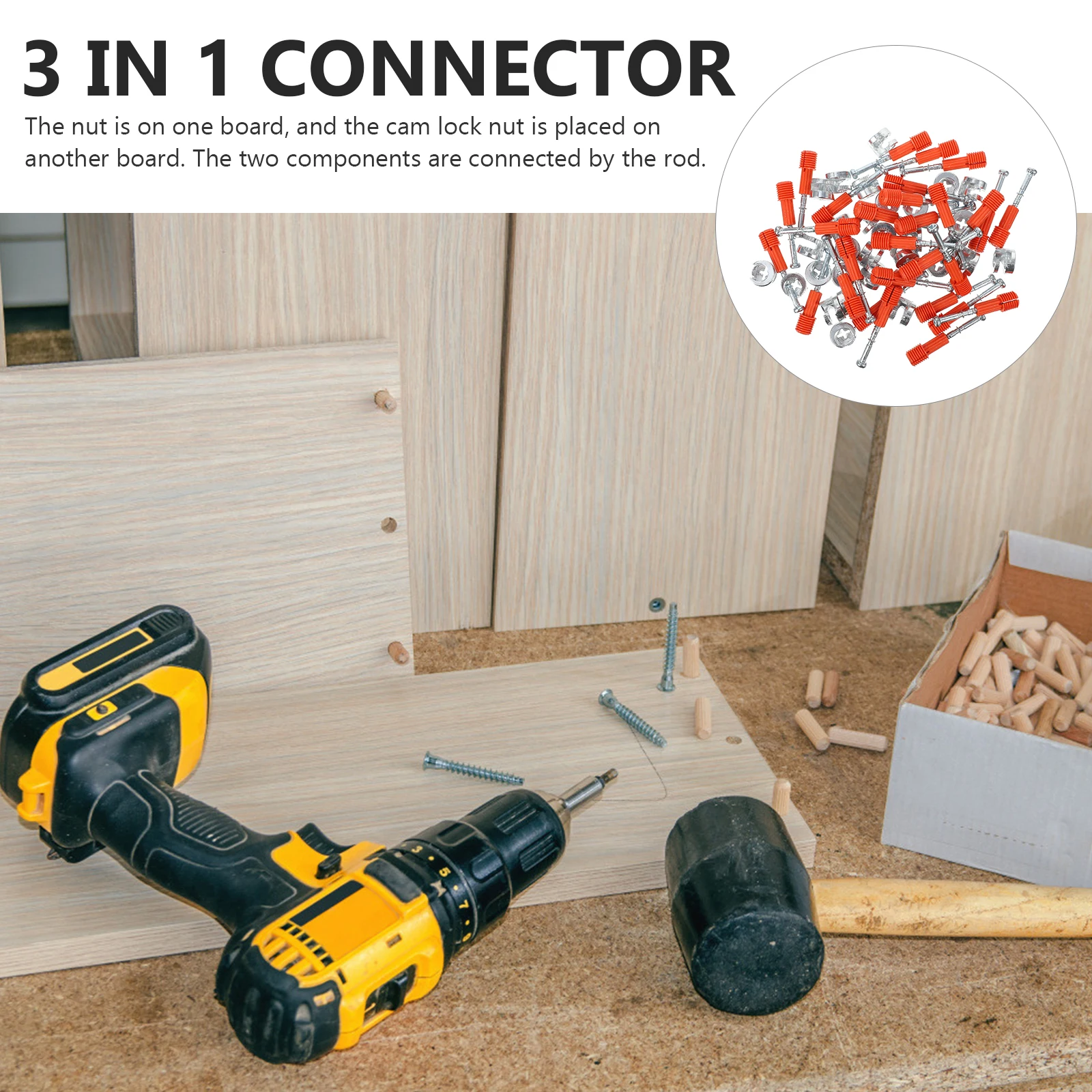 

30 Sets Quick Lock Nut Furniture Connectors 3 in 1 Cam Lock Fittings Cabinet Drawer Desk Side Fasteners Iron Dowel Hardware