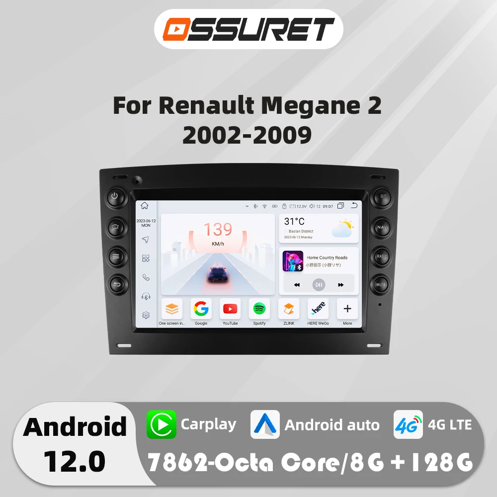 4G DSP Carplay Android Auto Car radio for Renault Megane 2 2002-2009 multimedia player GPS navi Stereo 7862 Octa Core Head Unit