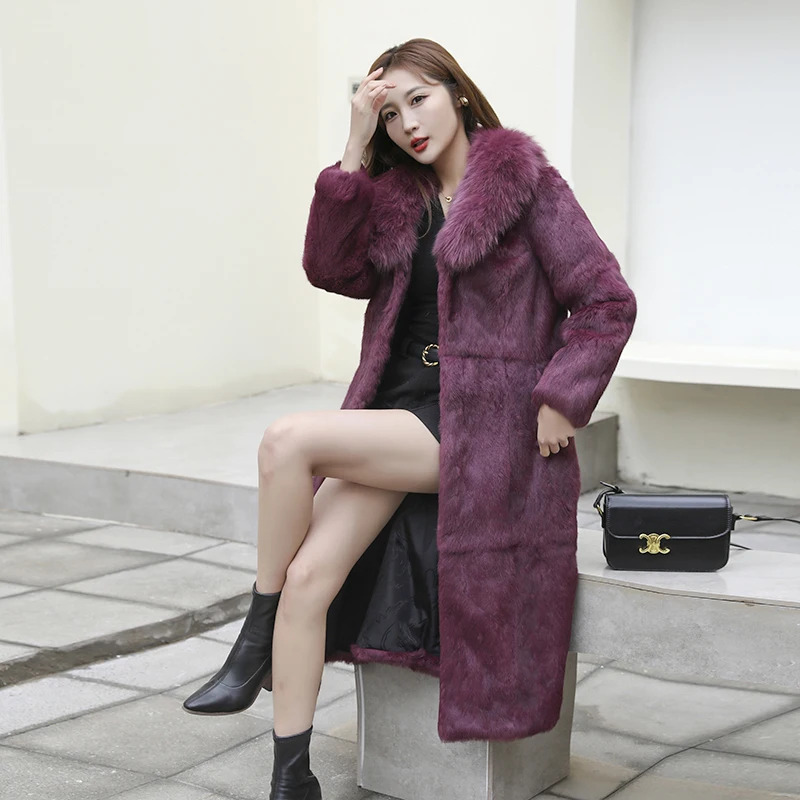 

rabbit hair whole fur fur coat fox fur collar coat fur body slimming women large size custom
