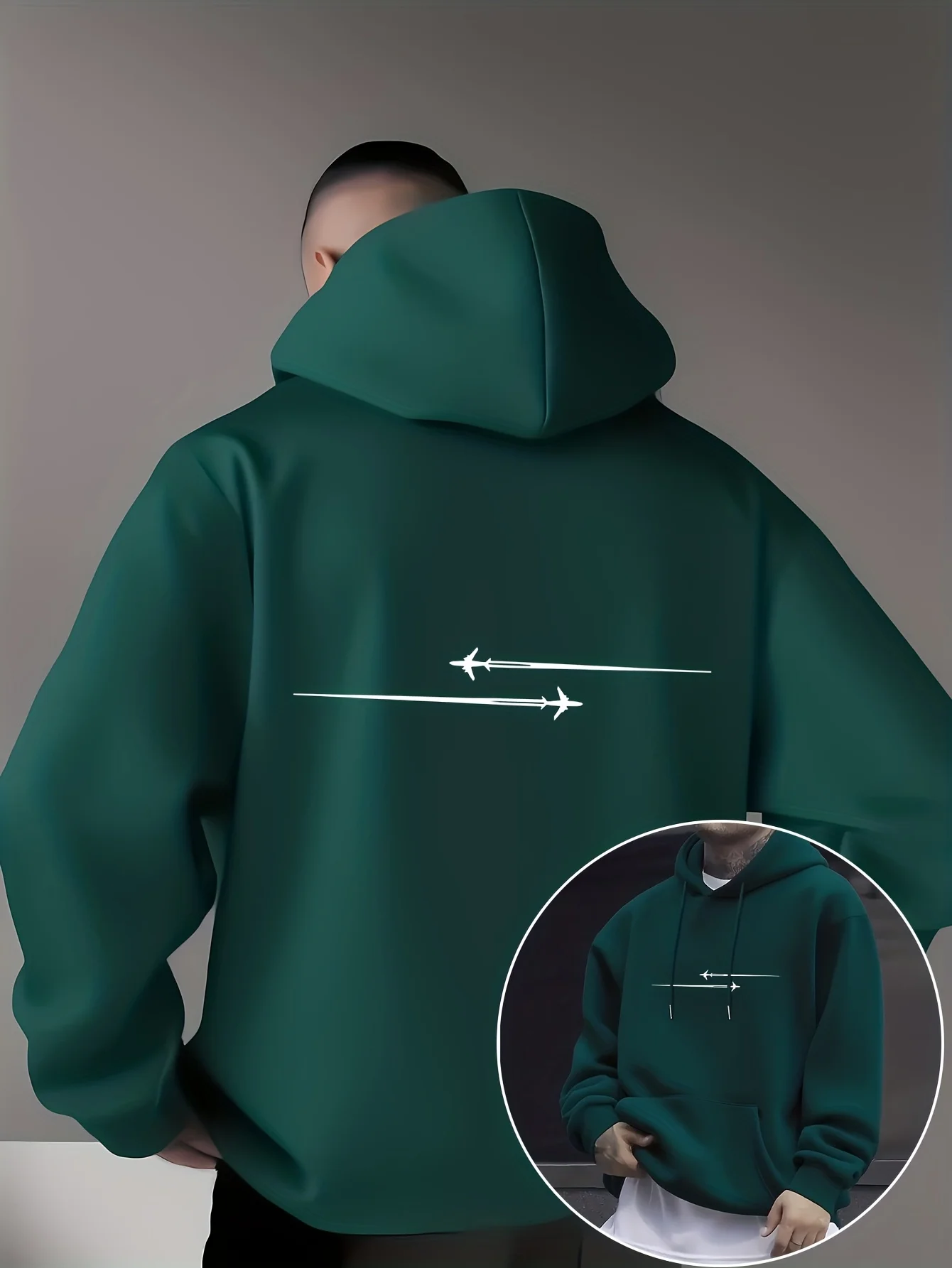 Bequemer Herren-Freizeitpullover mit Kapuze, Fleece-gefütterter Kängurutasche, Mikroelastisches Strickgewebe mit modischem Muster – Detail 5