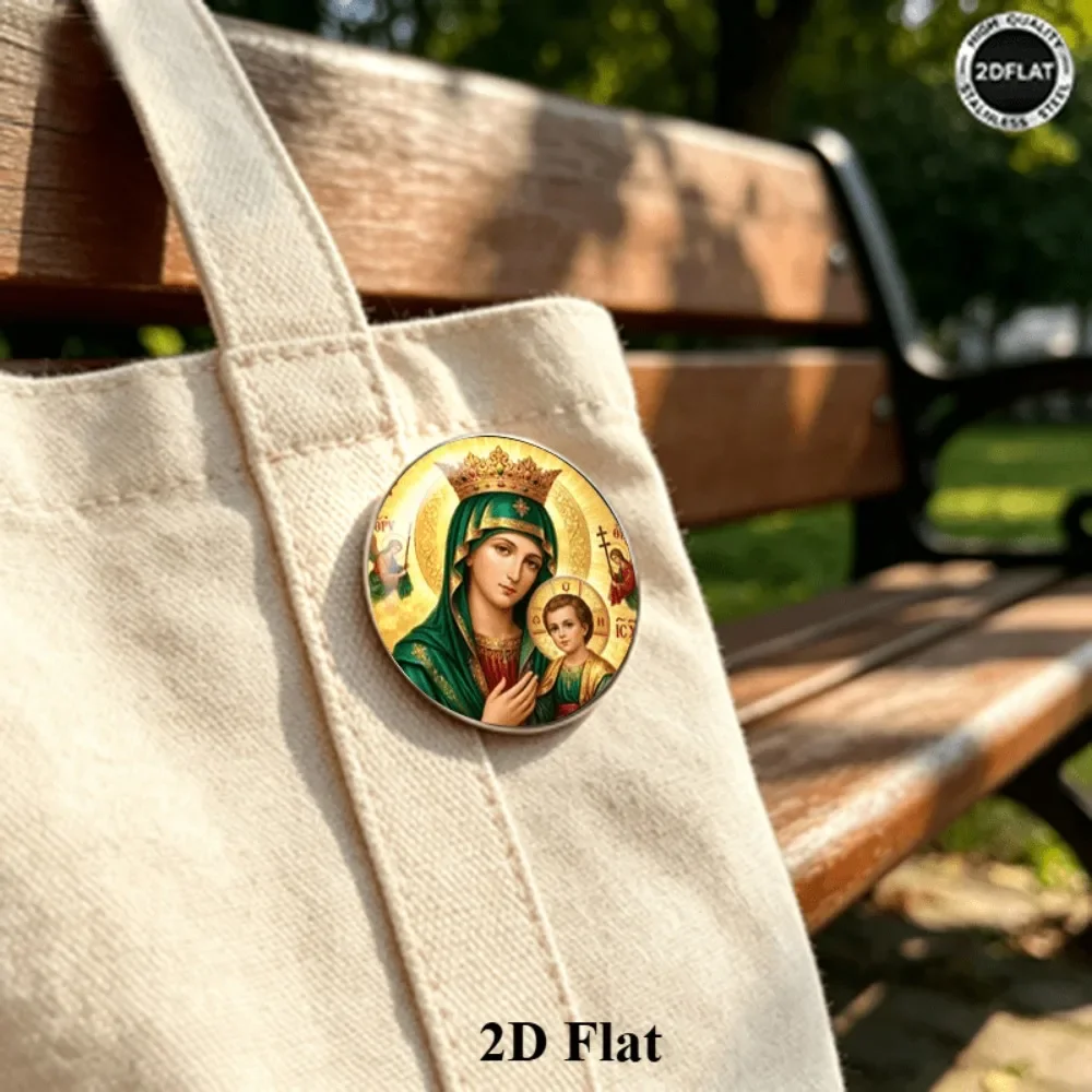 6/12/20 Pcs 2D Flat Orthodox Virgin Mary with Child Brooch,Stainless Steel Lapel Pin,Vintage Faith Art Accessory,Souvenir Gift