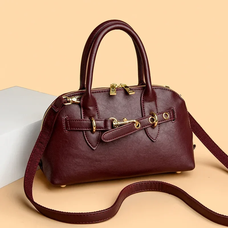 

Vintage women's shoulder bag with large capacity zipper, portable shell bag, versatile and stylish buckle crossbody bag