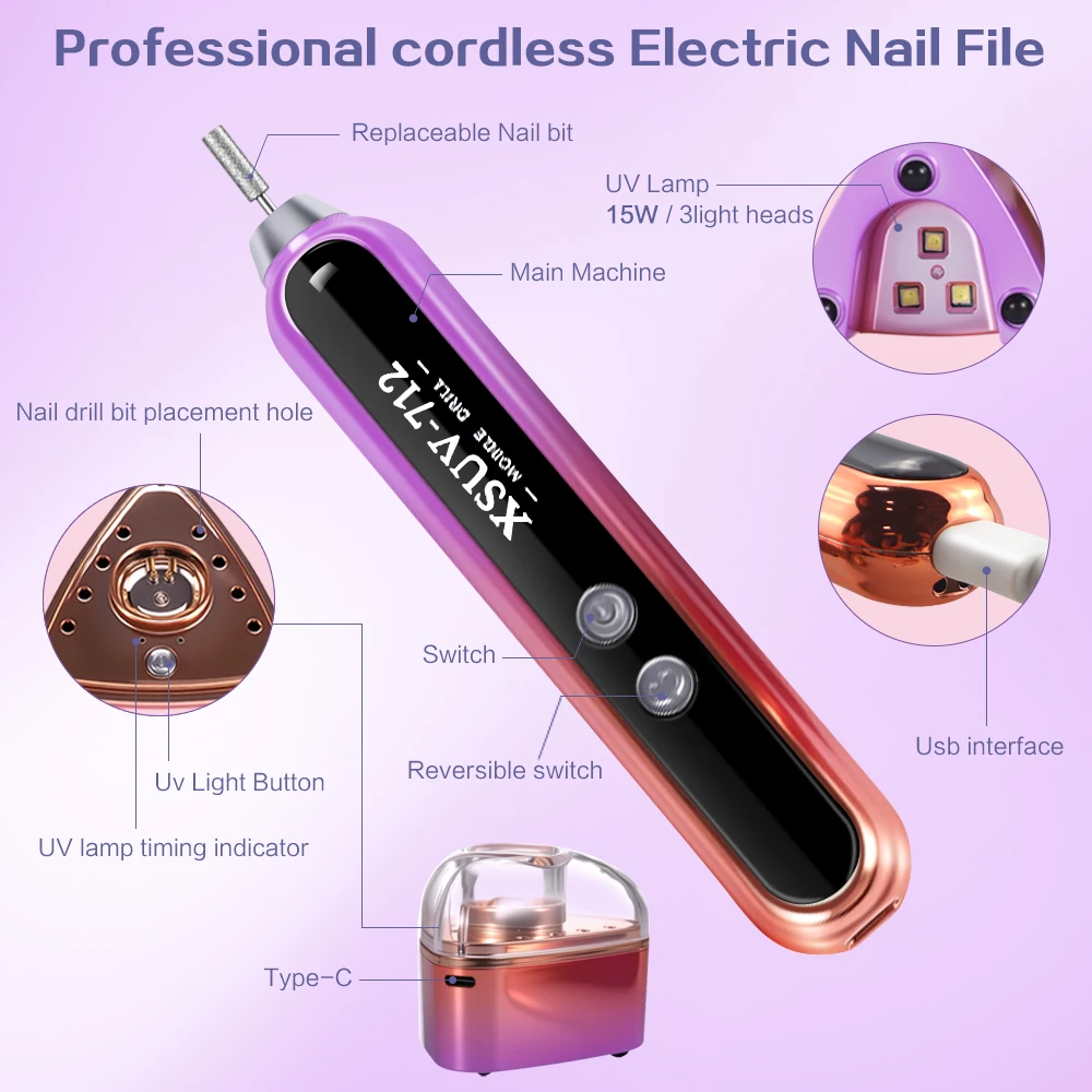 35000 دورة في الدقيقة المهنية مسمار الحفر 2 في 1 المحمولة مسمار الحفر ومجفف مخرطة الأظافر الكهربائية مع الأشعة فوق البنفسجية LED مصباح مانيكير الرعاية #4