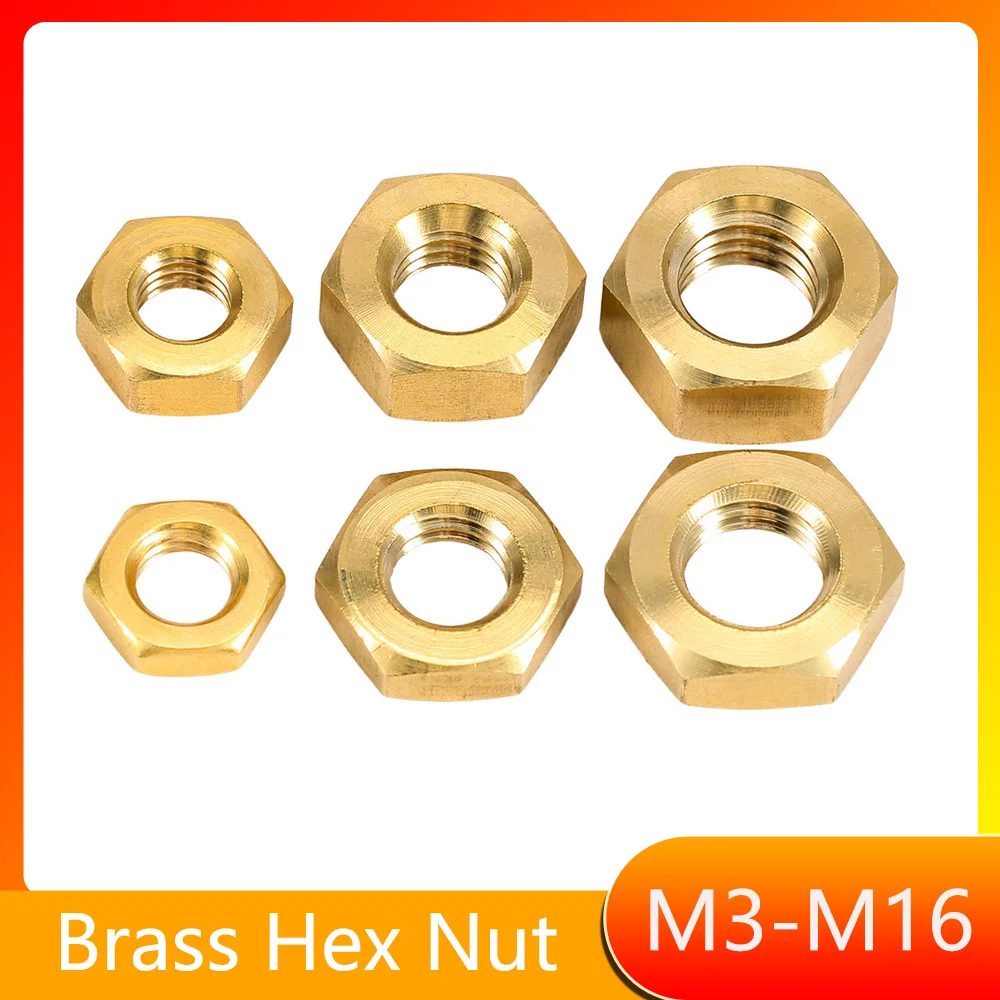 M1.4 M1.6 M2 M2.5 M3 M4 M5 M6 M8 M10 M12 M14 M16 M18 M20 M22 M24 Solid Brass Copper Hex Hexagon Nut Metric Thread