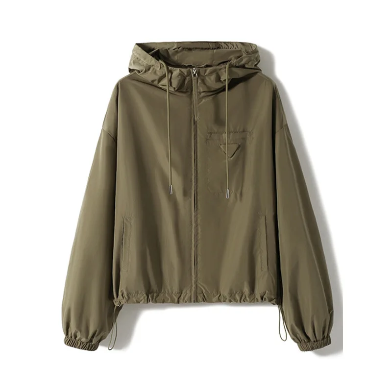 Veste à capuche courte et légère en tissu à mémoire de forme pour femme, coupe-vent d'extérieur, décontractée, résistante aux rides, noire, nouvelle collection automne 2025