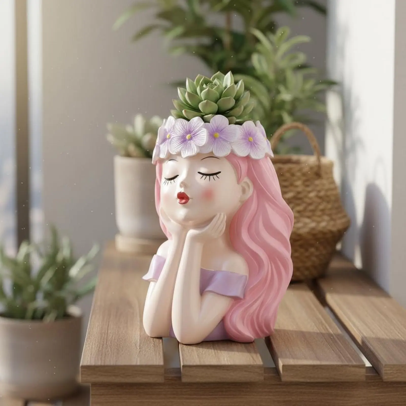 Fairy Plant Pot Creative Design Succulent Planter Figurine Girl Planter Statue Decorative Decor Item Cute for Balcony, Garden - view 3