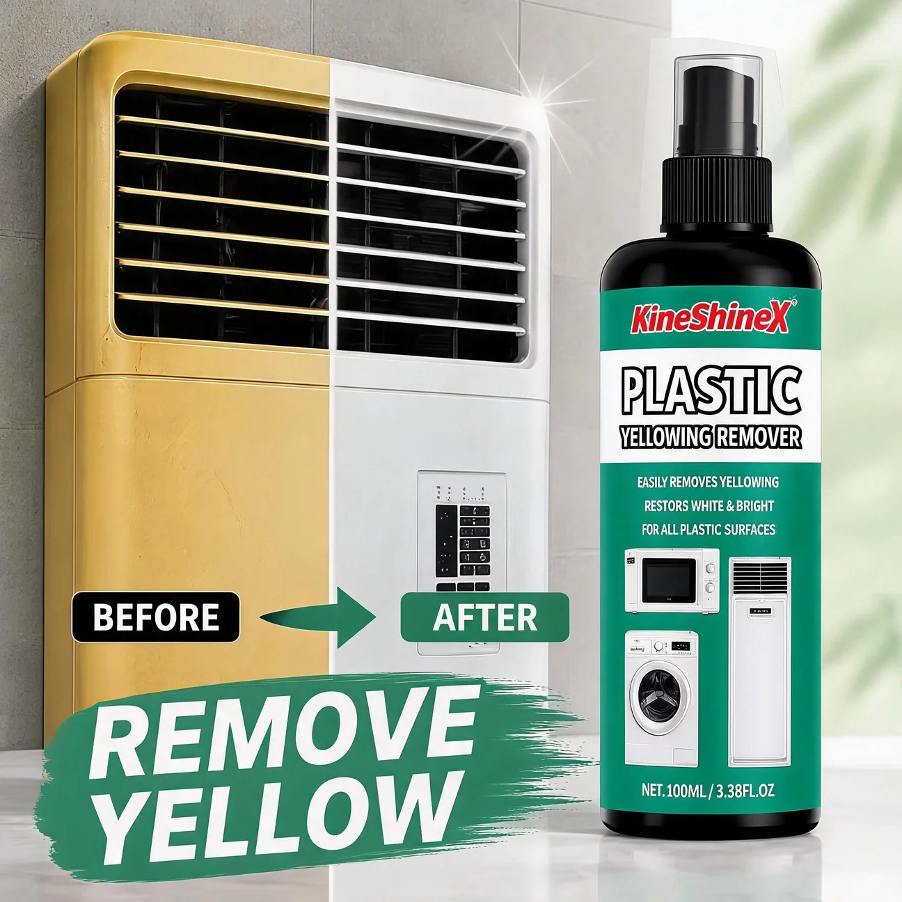 Remove Yellow Stains Plastic Yellowing Remover Spray 100ml Quick Restore For Air Conditioner Toilet Appliances & Wardrobe