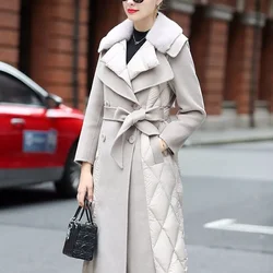 Cashmere Cotton Jacket Women's Overcoat 2024 Winter New Fur Collar Double-Sided Wool Trenchcoat Loose Stitching Long Wool Coat