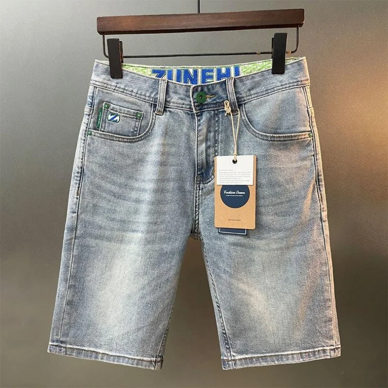 Summer 2026 Men's Versatile Daily Jeans Vintage Style Soft Faded Blue Slim Stretch Denim Streetwear 5 Inch Shorts For Men