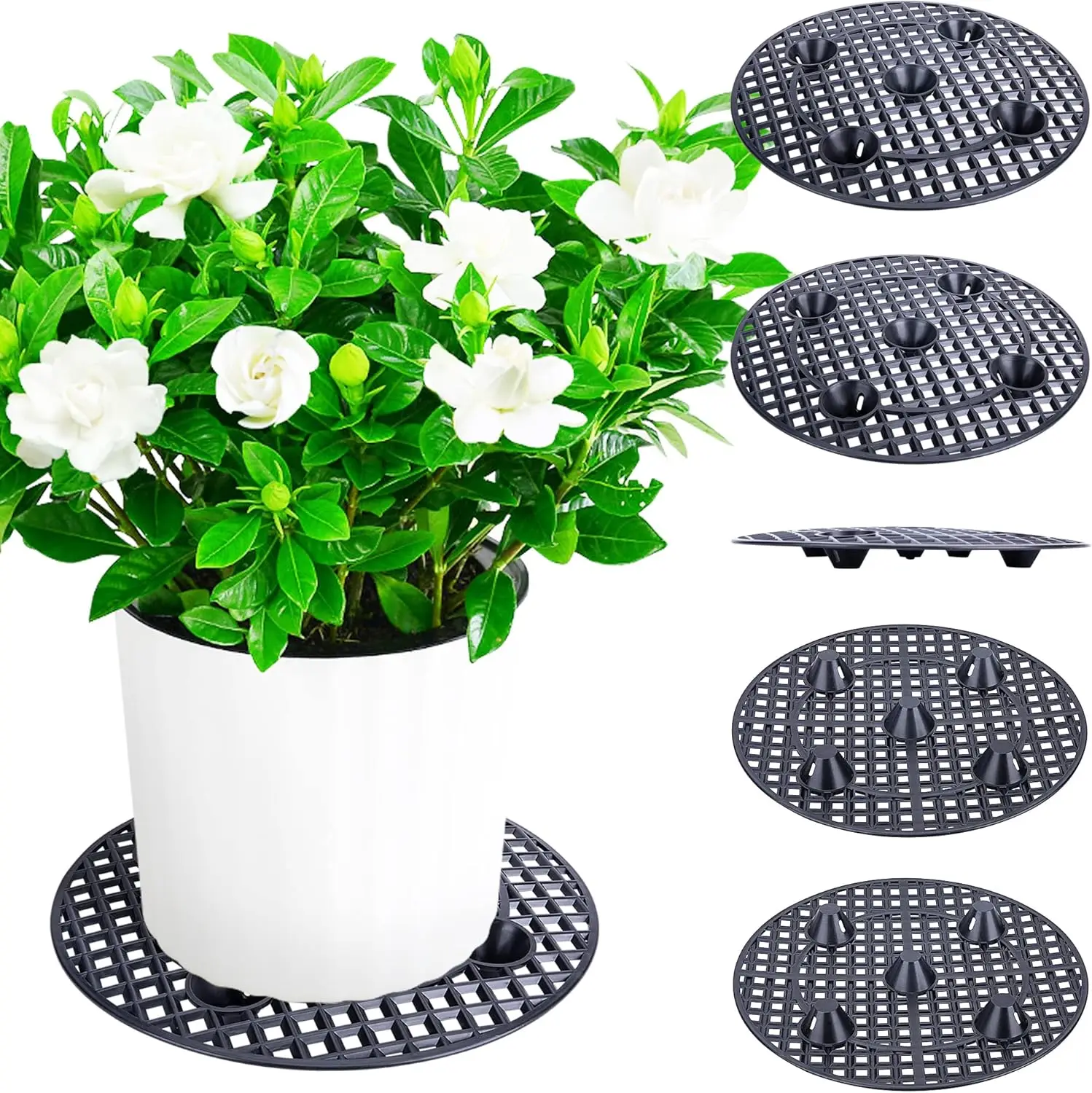

6 Pack Plant Pot Elevators, 12in, Black - Prevent Rot & Damage on Patio & Deck