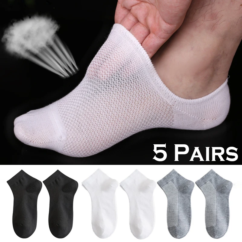 1/5Pairs Men Socks Summer Breathable Low Cut Ankle Socks Cotton Casual Boat Socks Invisible Mens Short Socks Sport Cycling Socks