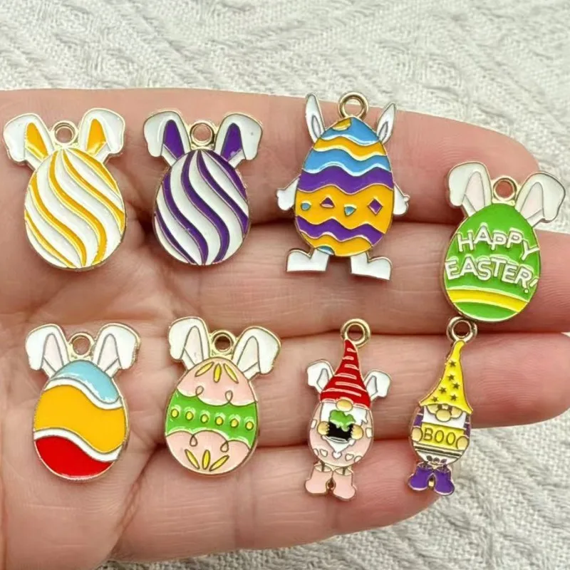 10pcs Cartoon Easter Eggs Metal Enamel Charms Pendant for DIY Earrings Necklace Bracelet Jewelry Making Keychain Accessory