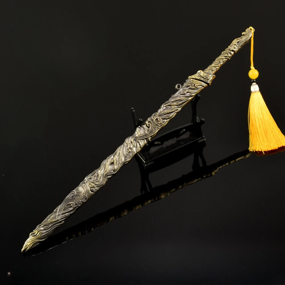 Arma fría antigua china de 30 CM, espada Tian Di Xuna Huang, modelo artesanal de Metal, adornos de escritorio coleccionables, regalos creativos, juguete para niño
