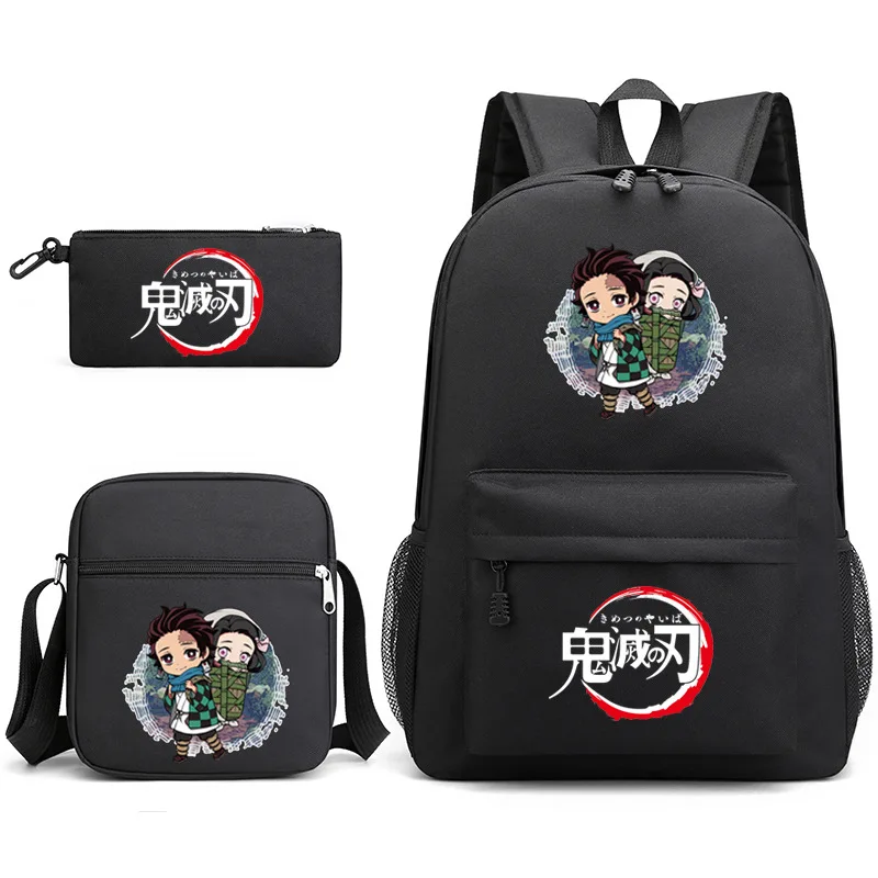 Demon Slayer Anime 3 pezzi/set zaino Nezuko borsa a tracolla per scuola per studenti bambini zaino da viaggio carino regali di compleanno per bambini