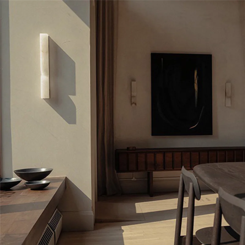 A25F-Art Deco Design Style Wall Lamp LED Light Fixtures For Living Room, Bedroom, Aisle, Restaurant Natural Marble Base