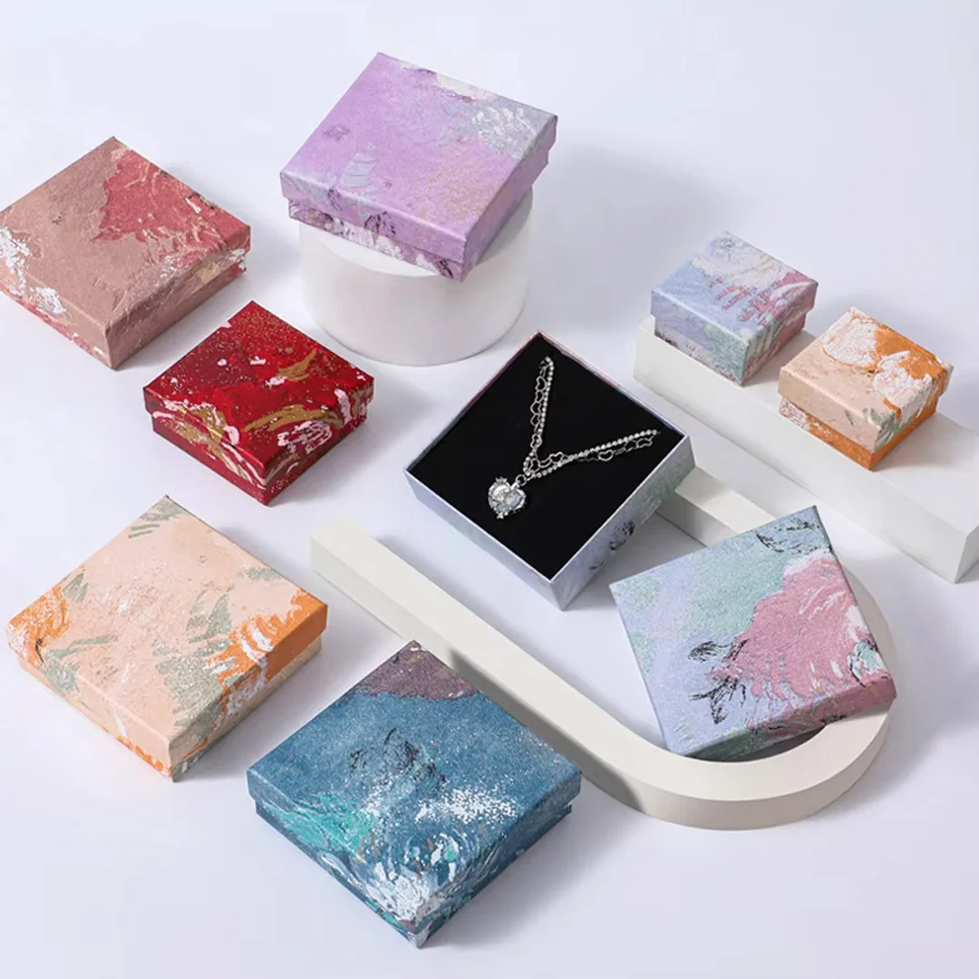 

24Pcs Fashion Chic Jewelry Kraft Packaging Box 5X5 7X7 7X9 9X9 Multi-color Earrings Ring Box Jewelry Gift Holder Organizer Gift