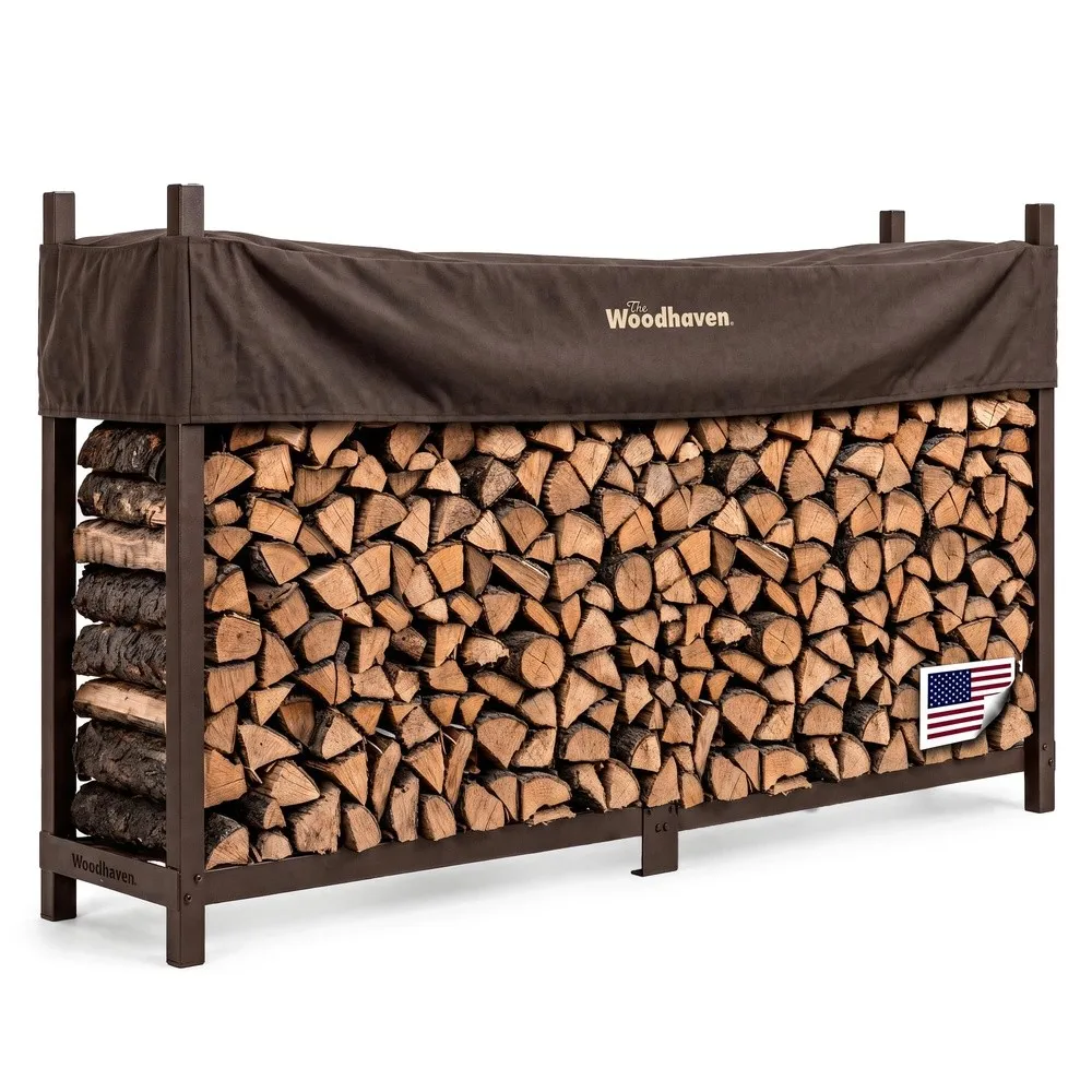 8 ft Raised Firewood Rack Brown 1/2 Cord w/Cover Made in USA