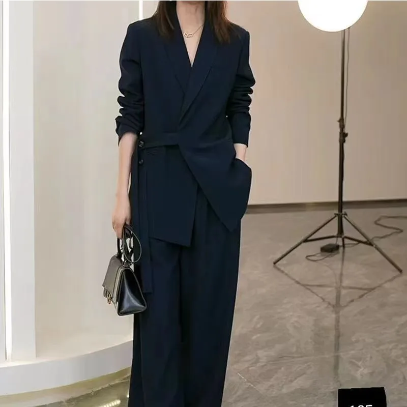 Women\'s Spring Autumn New Casual Suit Jacket Matching Set Korean Elegant Loose Blazers Wide Leg Pants Two Piece Female Clothing