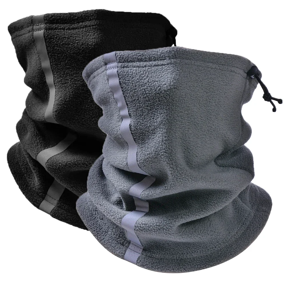 Winter Solid Polar Fleece Plush Warm Ring Scarf Women Men Full Face Mask Reflective Strips Thick Muffler Keep Warm on Adventure