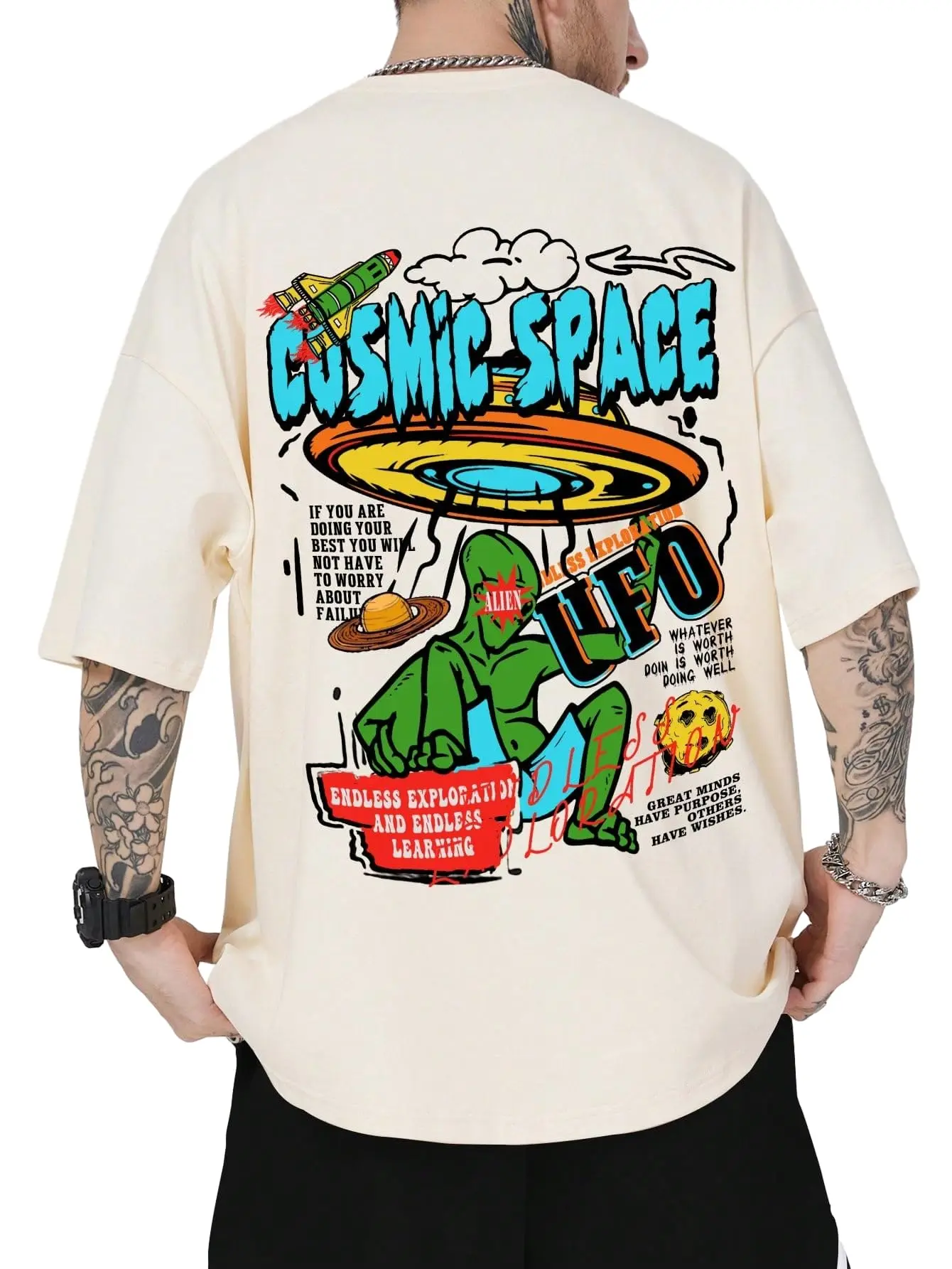 SOLY HUX Men's graphic T-shirt Y2K Alien T-shirt Vintage shirt oversized '90s street top