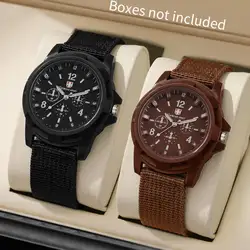 2PCS/Set Casual Nylon Strap Men Sports Watches Military Quartz Watch for Mens Clock Wristwatches Reloj Hombre(Without Box)