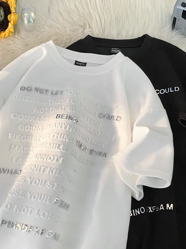 

Loose Fit Men's ort Sve T-irt Letter Print Street Sle f Sve Summer Faion Casual round Ne Top for Couples