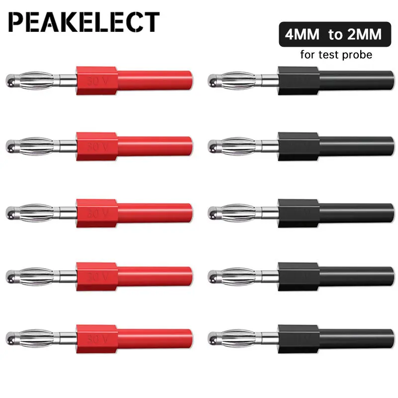 

PEAKELECT P7024 10PCS 4mm Banana Plug to 2mm Test Probe Socket Mutimeter Nickel-plated Copper Connector Inner Spring 30V/10A