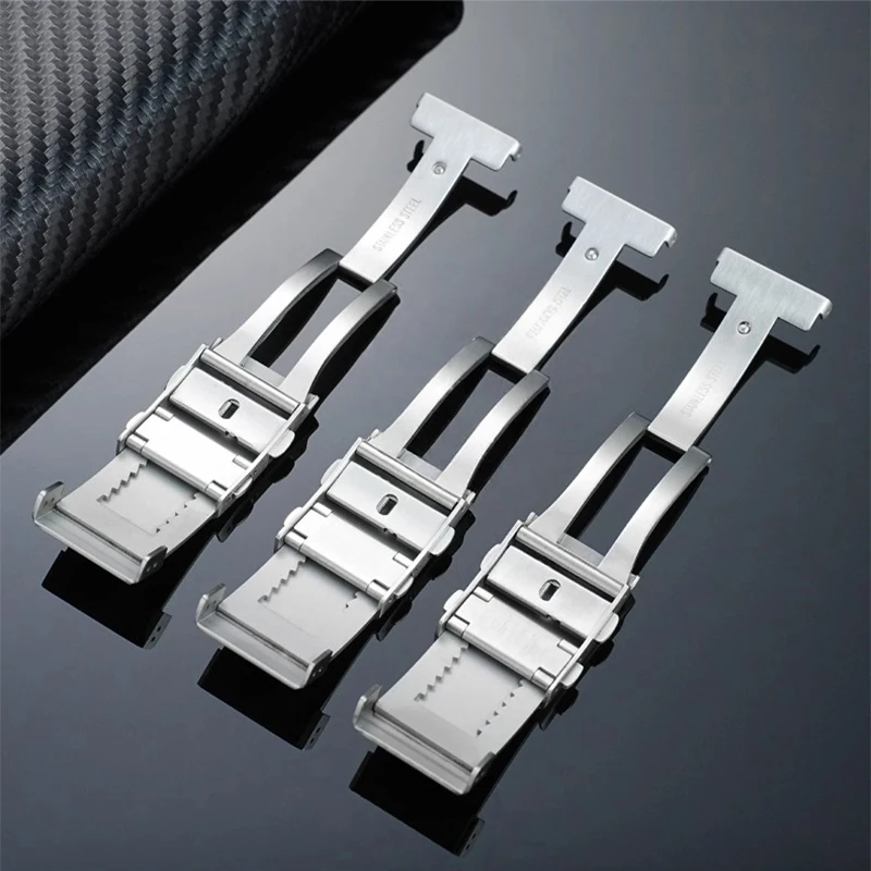 Bulk Order 20mm Butterfly  buckle Premium 316L Stainless Steel Folding Clasp with Double Push-Button Adjustment for Watch Band