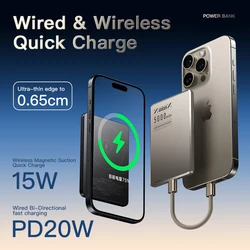 Xilecaly Qi2 Wireless Charger For Magsafe Power bank For Apple External Battery Ultra-Thin Powerbank For iPhone 16 15 4 Samsung