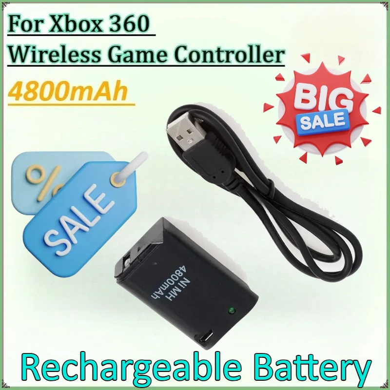 

4800mAh Rechargeable NI-MH Battery Pack Black for Xbox 360 Wireless Game Controller Gamepads with USB Charging Cable