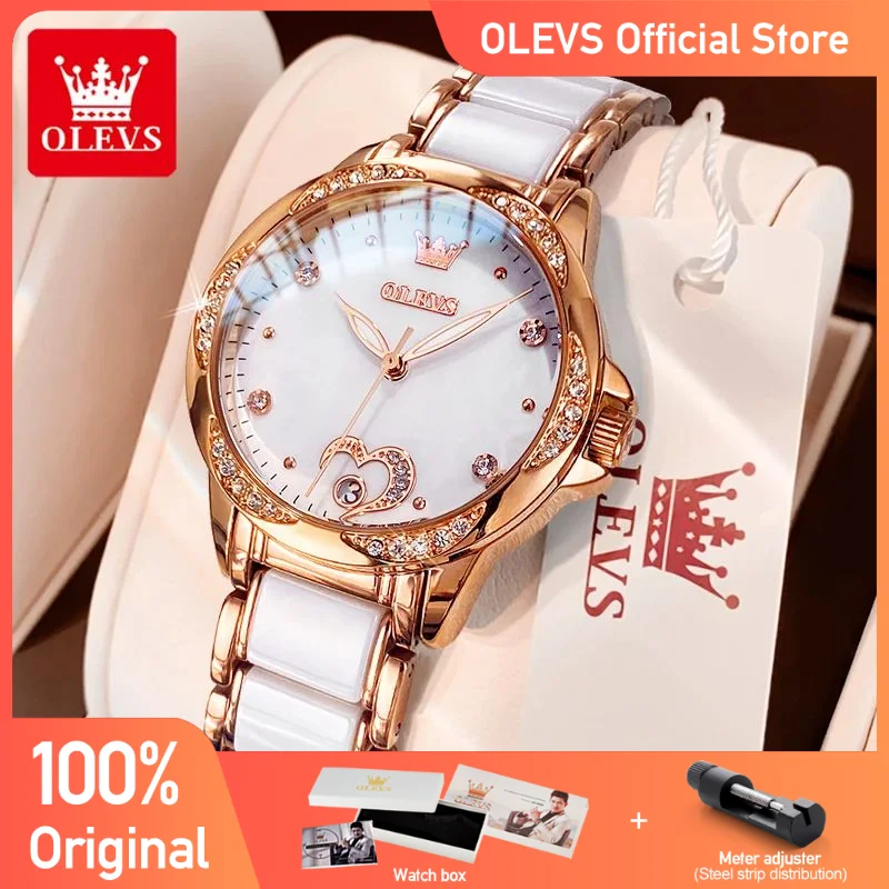 New Fashion OLEVS Luxury Brand Women Mechanical Watch Ceramics Watch Strap Automatic Mechanical Watches for Women Gift for Women