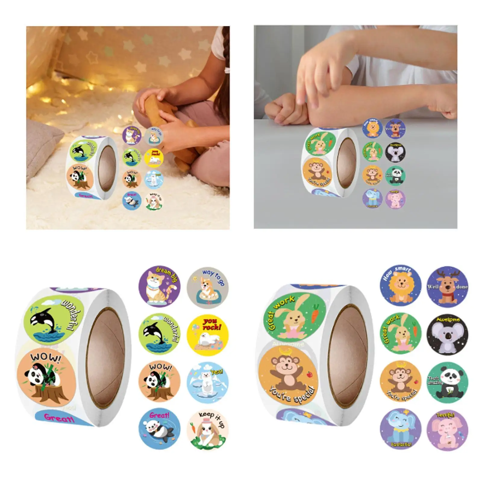500Pcs Round Animal Stickers Decoration Stickers Birthday Gift Removable 1'' Reward Stickers Stickers Roll for Children Home