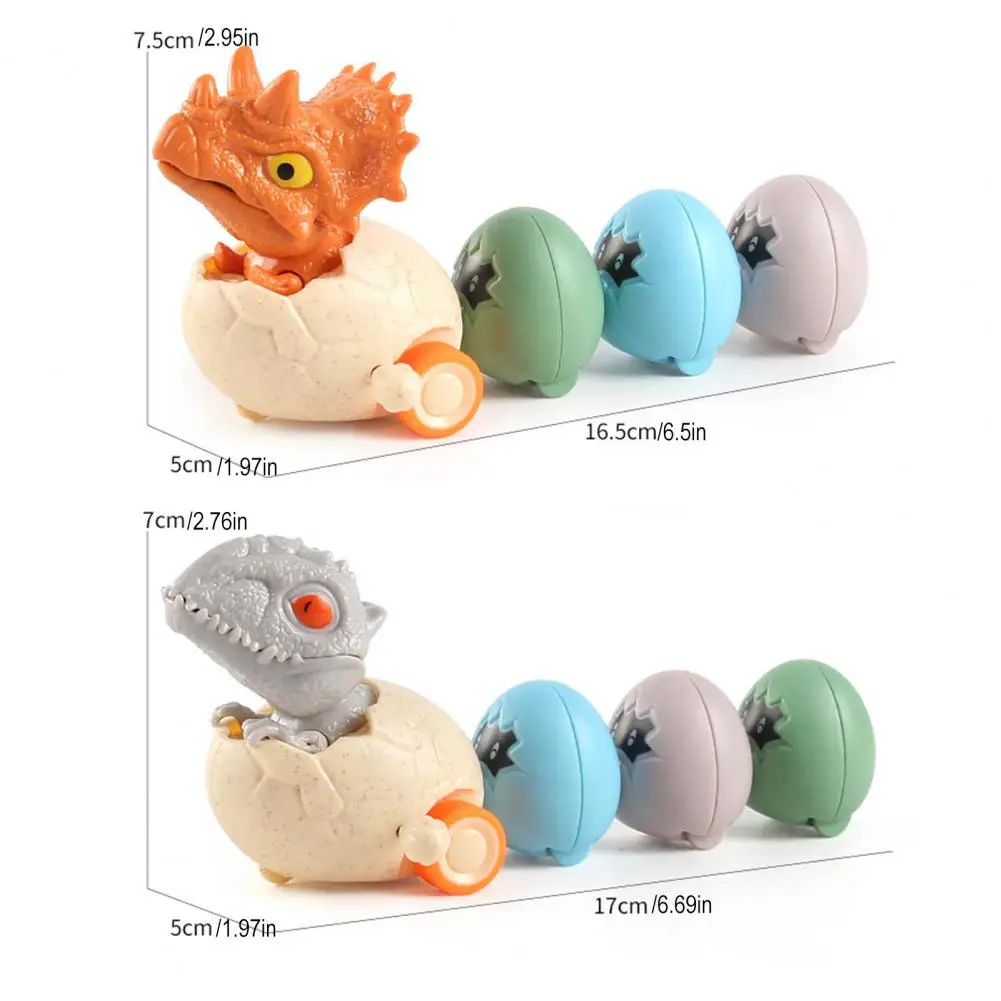 Wind-up Dinosaur Egg Toy Movable Mouth Clockwork Dino Toy with 3 Magnetic Eggs Inertial Drive Cartoon Dinosaur Car Toy
