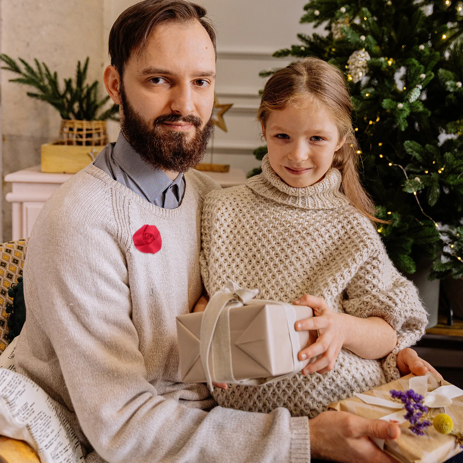 4 قطع اليدوية روز الصدار القماش الفن رومانسية بروش عيد الميلاد حزب الرجال دعوى الديكور الرجال دبابيس روز الصدار