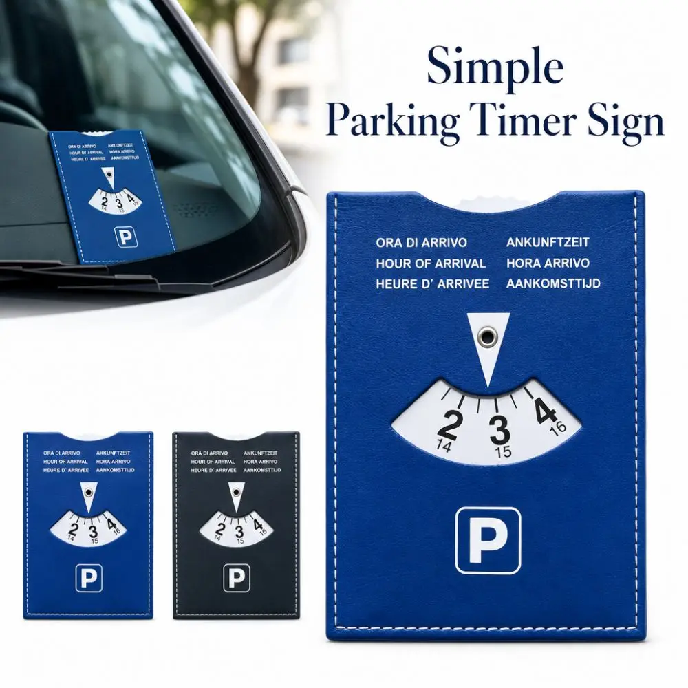 New PU Leather Parking Timer Sign 6-Language Version Waterproof Simple Parking Timer Universal Durable Convenient Parking Tool