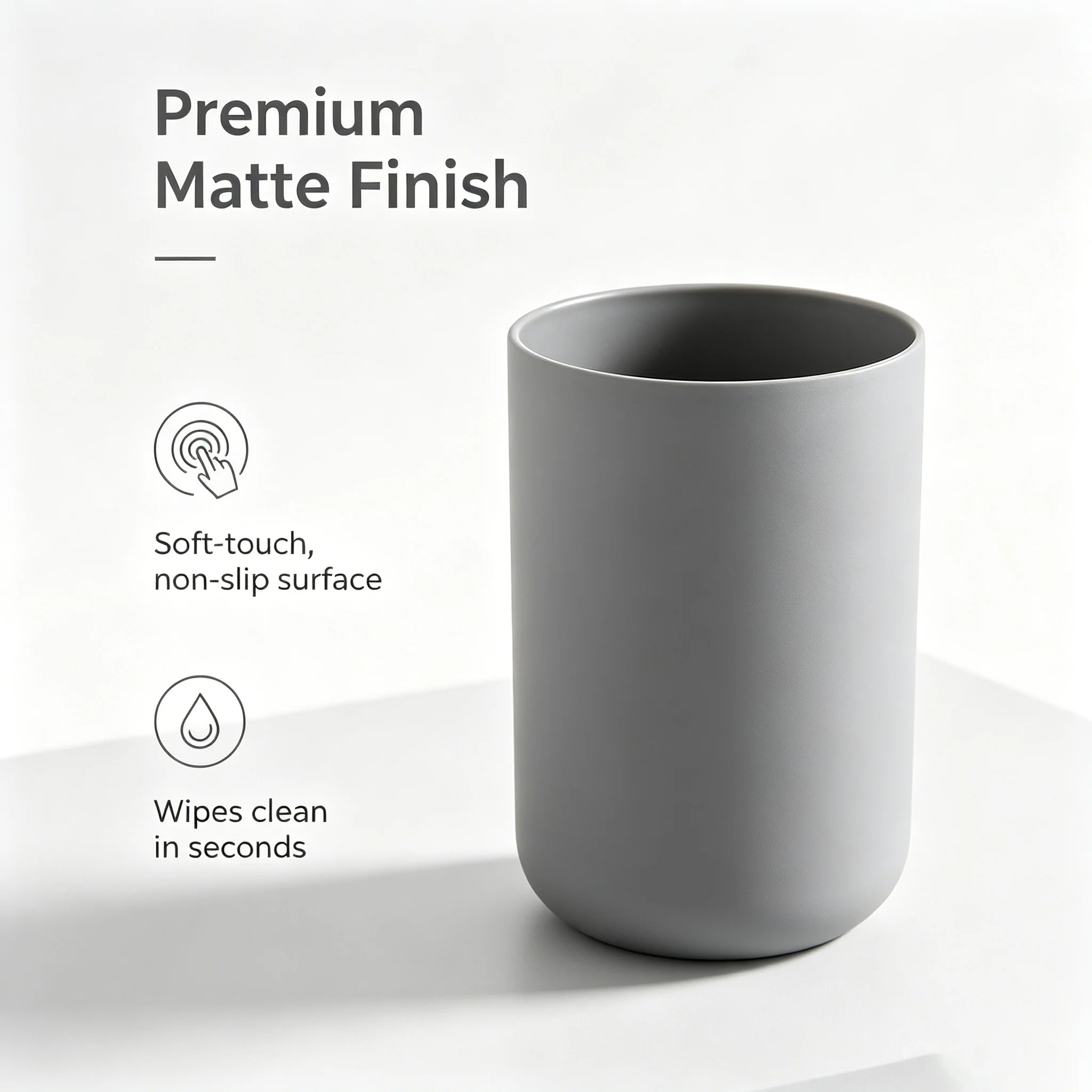 Minimalist Cylindrical Plastic Storage Cup, Matte Finish Pen Holder & Toothbrush Mug for Desk Bathroom Vanity, 3 Colors