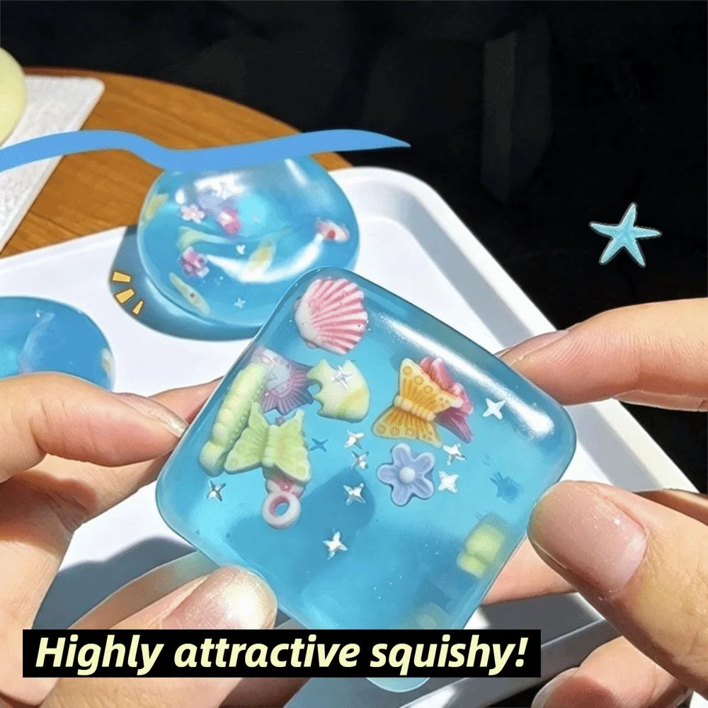 Pinch Toy Super Soft Squishy Toy Squishy Ocean Blocks Glitter Fidget Toy Slow Rising Transparent Sensory Toy Adults