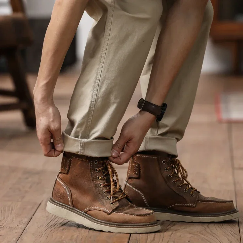 ผู้ชายญี่ปุ่นStreetwearแฟชั่นRetro AMEKAJIหล่อหลวมผ้าฝ้ายสบายๆกางเกงCityboyตรงกางเกงกางเกง