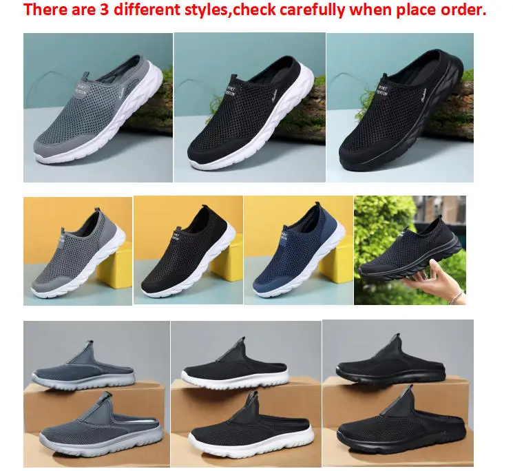 Plus Size 39- 47 Summer Men Half Slippers Lightweight Casual Shoes Outdoor Male Flat Slippers Anti-slip Mesh Slip on Loafers