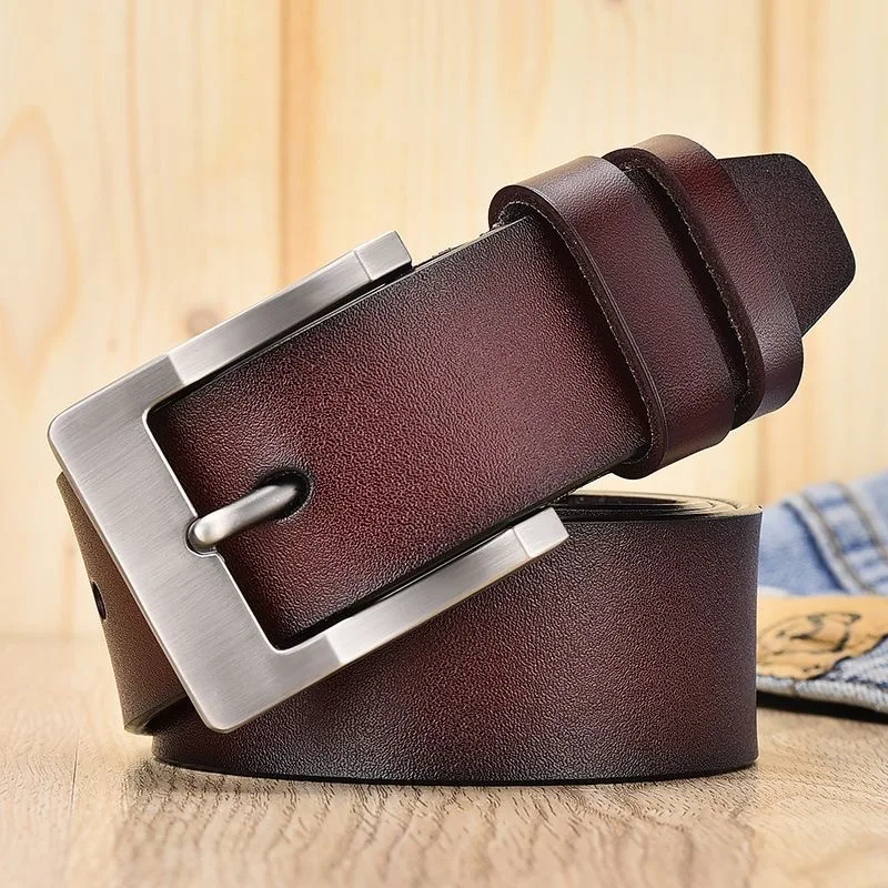 Vintage Luxury Handmade Leather Copper Buckle Man's Belt Cinturon Gotico Cowhide Retro All-match Casual Jeans Soft Belt ABC