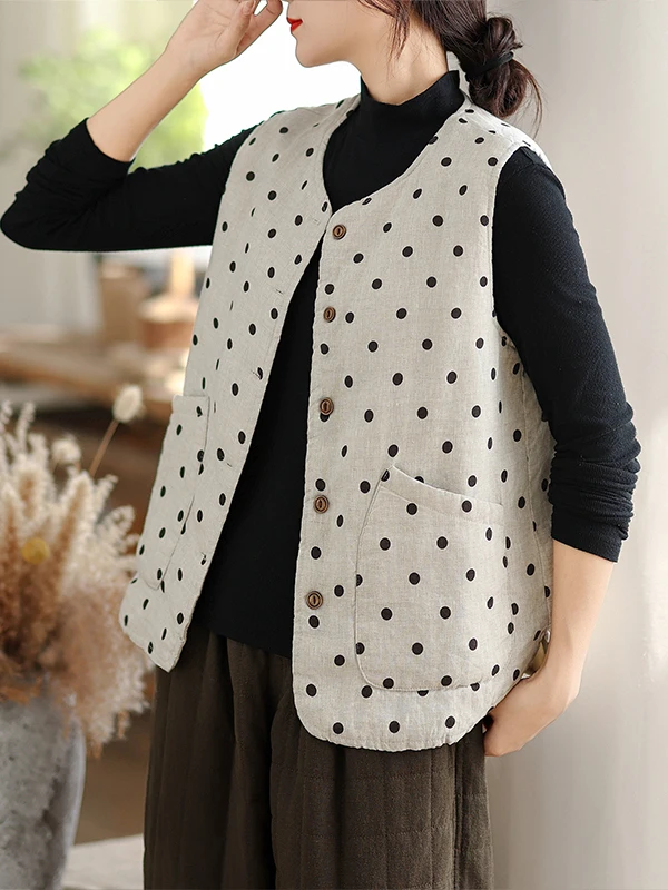 

Casual Women's Vest 2025 Autumn Winter New Sle Korean Match All Polka Dot Loose Layering Tagl Brand round Ne Vest