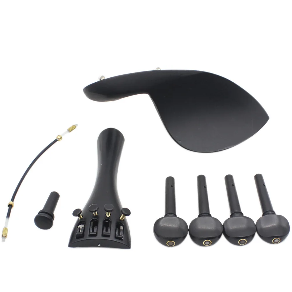 

Complete Violin Fittings Set Ebony Chinrest / Screws / Tailpiece / Tailgut / 4 Pegs / Endpin 4/4 Size Wholesale Violin Parts